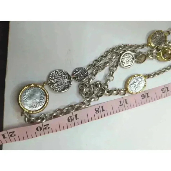 Chicos Silver Goldtone Distressed Long Layered Coin Necklace Womens 38 40 Inch - Picture 5 of 5